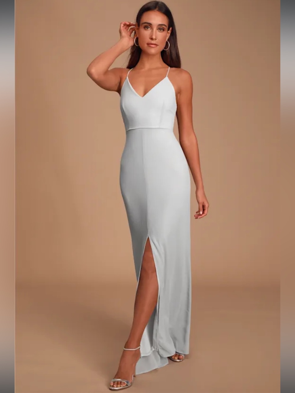 NWT- Story of a Starry Night Lavender Grey Backless Lace Maxi Dress - Picture 3 of 16